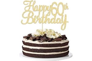 Gyufise 3 Pack Happy 60th Birthday Cake Topper Gold Glitter Happy Birthday Cake Topper Happy 60 Birthday Cake Decoration for 60th Birthday Party Decorations