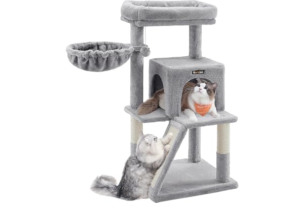 FEANDREA Arbre à Chat, Tour de Jeux, Grand Plate-Forme, Gris Clair PCT51W
