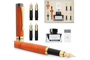 Wordsworth & Black Fountain Pen Gift Set, Inclut flacon d'encre, 6 cartouches d'encre, convertisseur de recharge, 4 plumes de rechange, bambou de luxe, journaling, calligraphie [Bois de cerisier]