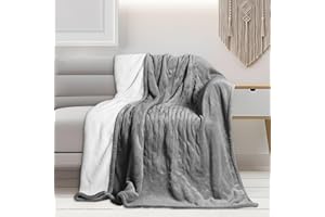 NABIYE Coperta Termica 180 x 130 cm Coperta Riscaldante Elettrica Calda e Accogliente Coperta Riscaldante con Spegnimento Automatico 4 Livelli di Temperatura Lavabile in Lavatrice Grigio/Bianco