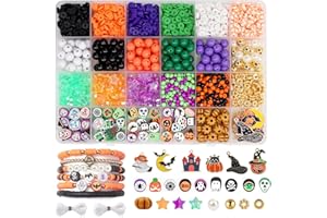 Baoximong Halloween Beads for Bracelet Making Kit, Black Orange Pumpkin Beading Set with Moon Pumpkin Ghost Witch Hat Charms Pendants for Jewellery Making DIY Craft Arts Halloween Gifts
