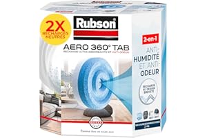 Rubson AERO 360° Recharges en tabs neutres pour absorbeur d'humidité, recharges pour déshumidificateurs AERO 360° ultra absorbantes et anti odeurs, 2 x 450 g