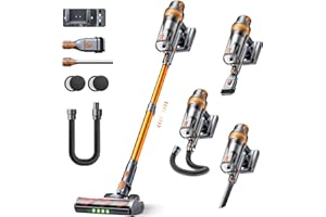 SMOTURE 50KPA/600W/65Min (Eco) Aspiradora sin Cable, Aspirador Escoba Vertical, Incluye Manguera de 1M y Cepillo Anti-Enredo con Luz, Carga de Pared, para Pelo de Mascotas, Suelos, Alfombras y Coche