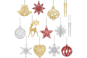 Aitsite Adornos Arbol Navidad 13 Piezas de Copo de Nieve Plástico Colgante Adorno con Purpurina Decoración Adornos de Navidad para el Arbol de Fiesta Hogar Decoraciones para Festivales