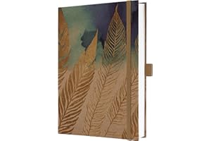 Sigel JN859 Carnet de notes Jolie - Pure Feathers - ligné - 100 g/m² - environ A5 - brun/bleu/gold - couverture rigide - 192 Seiten - certification FSC