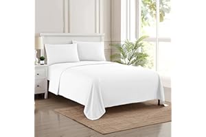 Sweet Home Collection Luksusowy zestaw pościeli z płaskim, dopasowanym prześcieradłem, 2 poszewki na poduszki, mikrofibra, biały, pełny