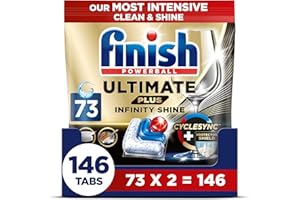 Finish Dishwasher Tablet, Ultimate Plus Infinity Shine, 146 Tabs (73 x 2pck), Fresh Scent, Tough on Grease, Our Most Intensive Clean & Shine, Effective for Short Eco Cycle