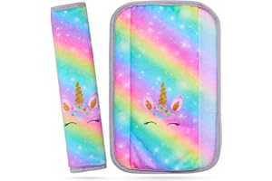 MHJY Gurtschoner Kinder Auto Gurtpolster Einhorn Autogurt Polster Mädchen Gurtschutz 2 Stück Sicherheitsgurt Anschnallgurt Polster Hals Autogurt Schutz