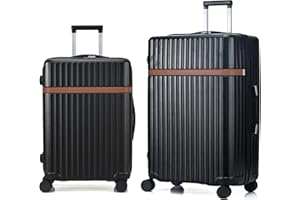RMW Suitcase Luggage Sets 2 Piece Hard Shell Suitcases PC+ABS Lightweight Durable Travel Trolley with 4 Dual Spinner Wheels Combination Lock with Telescopic Handle (Black, Medium 24" + Large 28")