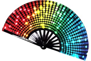BAQI Large Rave Folding Hand Fan for Men/Women, Chinease/Japanese Bamboo and Nylon-Cloth Folding Hand Fan, for EDM, Music Festival, Club, Event, Party, Dance, Performance, Decoration, Gift