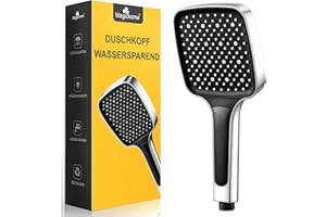 Magichome Pommeau de douche Haute Pression pour Basse Pression D'eau, Economie D'eau Carre avec Poignée Ergonomique 3 Mode Jets Chrome (sans tuyau)