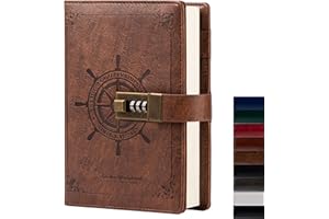 TIEFOSSI B6 - Cuaderno de piel con cerradura de combinación, diario de viaje para marineros, organizador personal como regalo para niñas, niños y mujeres, 7.87 x 5.5 pulgadas (café)