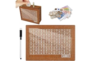 Salvadanaio in Legno con Contatore DTXYBC, Riutilizzabile, con Lavagna trasparente e Pennarello, per Aiutare i Bambini a Costruire l'Abitudine al Risparmio