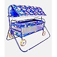 AVANI METROBUZZ Mosquito Net Jhulla Cradle with Swing for New Born Baby 1-2 Years Babies-Newborn Baby Cotton Baby Sleep Swing Cradle-Baby Jhula Jhoola Set with Mosquito Net and Spring (EvaBlue)