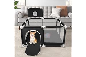 LANTUS Parc à Chiots avec Porte, Parc pour Chiots Ou Petits Chiens, Clôture Solide en Tissu épais Et Filet en Nylon Haute Résistance, Lavable en Machine, Intérieur/extérieur-126 * 126 * 66cm-Noir