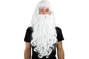 WIG ME UP - PW0187-P60 Perücke & Bart weiß lockig - Weihnachtsmann - Zauberer - Santa Claus Wizard Wig