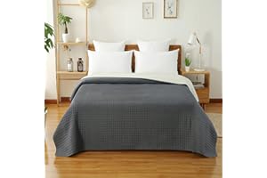 ‎WOLTU WOLTU Tagesdecke Bettüberwurf 240x260 cm Dunkelgrau, Steppdecke 360GSM Patchwork Wendedesign Kariert, Bedspreads Bettdecke Doppelbett unterfüttert und Gesteppt Stepp Decke