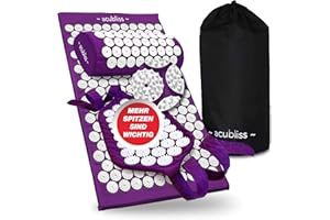 Acubliss Akupressurmatte und -kissen – Akupressur Set mit Gurt – Gegen Nacken- und Rückenschmerzen – Akupressurmatte mit Kissen und Gurt für Mehr Energie und Entspannung – Mit Beutel – Violett