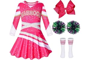 HaoVrisn Cheerleader Kostüm Kinder, Faschingskostüme Kinder Mädchen mit Kleid, Stirnband, Pompons und Strümpfe, Cheerleader Kostüm Mädchen für Karneval, Halloween, Cosplay und Fasching Party
