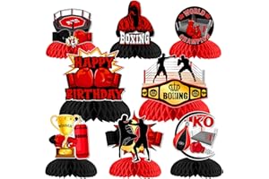 JOYMEMO 8pcs Boxing anniversaire nid d'abeille pièce centrale - boxing match anniversaire décoration de fête or rouge noir, gants de boxe Boxing Boxing Boxing Fitness Boxing Sport Party Supplies
