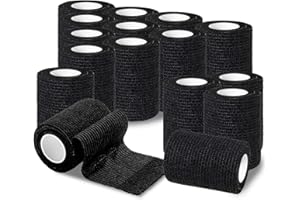 ROELLY 16 Rouleaux de Bandage Autoadhésif, Strap Sport 7,5 cm x 4,5 m, Bande Strapping, Bandages de Premiers Secours pour Doigts, Peuvent Être Utilisés pour Les Personnes ou Les Petits Animaux, Noir
