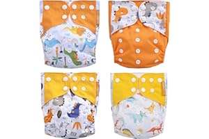 HahaGo Baby Stoffwindel waschbar wiederverwendbare Windeln All-in-One-Taschenwindel für die meisten Babys und Kleinkinder (orangefarbener Dinosaurier)