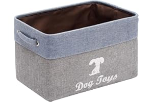 Geyecete Linen Storage Basket Bin Chest Organizer - Perfect for Organizing Dog Toys Storage, Dog Shirts, Dog Coats, Dog Toys, Dog Clothing, Dog Dresses, Gift Baskets - Grey/Blue