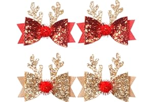 HFMYGS 4 Stück Weihnachts Haarschmuck, Haarklammer Weihnachten, Schleife Haarschmuck Glitzer Haarnadeln Haarclips Hirsch Accessoires Spangen, Haarklammern Weihnachts Deko Haarspange für Kinder Mädchen Damen