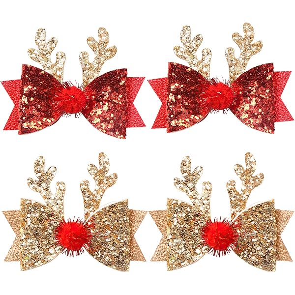 3 Paar Weihnachts-Haarspangen Mit Rentiergeweih & Ohren – Niedlicher Haarschmuck Für Festtags-Outfits, Klassischer Weihnachtsstil
