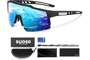 suoso Polarisiert Sportbrille TR90 Rahmen Schnelle brille für Herren und Damen Sport Sonnenbrille UV400-Schutz Fahrradbrille Klar Laufbrille für MTB Rennrad Fahrrad Ski Rave Gletscherblau