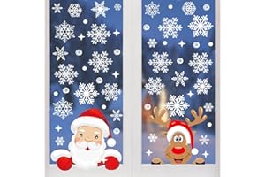 EXIIANTAG 182 Pcs Christmas Window Stickers Xmas Window Clings Decoration Removable Snowflakes Santa Rudolph Window Clings for Christmas Window Decoration Reusable Christmas Static Window Stickers