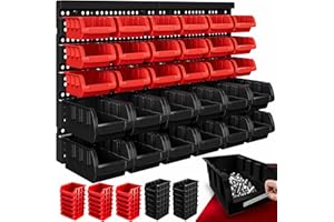 ‎DEUBA DEUBA® Stapelboxen 32 tlg. Erweiterbar Etikettenfach Stabil Stoßfest Starke Wandplatten Wandregal Werkstattregal Werkzeuglochwand Kleinteilemagazin, Schwarz, Polypropylen (PP)