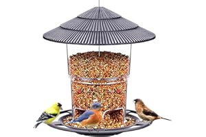 E-KNOW Vogelhaus zum Aufhängen, Vogelfutterspender für Wildvögel, Vogelfutterhaus für Garten, Balkon, vogelfutterhaus zum aufhängen wetterfest - Schwarz