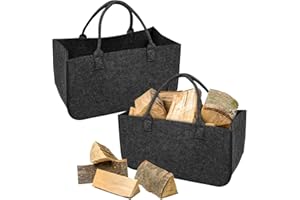 YRHome 2 Stück Kaminholztasche Filz Tasche Filztasche Filztaschen Faltbar Shopper Kaminholz Einkaufstasche Spielzeugtasche bis zu 30KG 50 x 25 x 25 cm Dunkelgrau