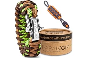 PARALOOP® Deluxe Bracelet paracorde Exclusif pour Homme + Porte-clés avec sifflet tressé à la Main avec boîte Cadeau Fermoir en Acier Inoxydable