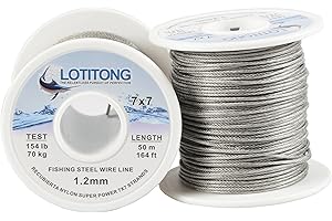 LOTITONG 50 Meter fishing steel wire line 70lb-264lb Fishing Wire Nylon Coated 7x7 49 Stainless Steel Leader Wire Fish Jigging Line