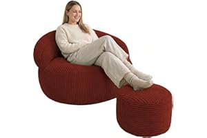 Bananair - Repose Pieds Salon - Housse Lavable, Remplissage Mousse - Tabouret Pouf Élégant, Ottoman Pouf Rond Doux & Confortable (55x30 cm, Rouge Brique)