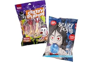 SWEET BUDDIES Halloween Lolli-Mix: Scary Pops (200g) Zungenfärber mit Blaubeer-Geschmack & Creepy Bones Lollipops (90g) Erdbeer-Apfel Geschmack, Glutenfrei, Ideal für die Candy Bar und Mitgebsel