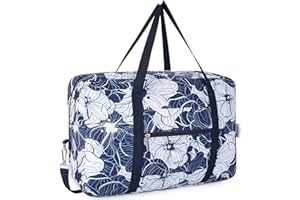 Narwey Plegable Bolsa de Viaje 45x36x20 Bolsa de Mano Equipaje Equipado Weekender Bag Deporte Bolsa de Fin de Semana Bolso Mujer para Easyjet Avíon 25L con Correa de Hombro(Loto Azul)