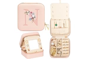 Enthralite Travel Jewellery Case A-Z Personalized Gifts - Travel Essentials for Women -Jewellery Box for Girls - Travel Jewellery Organiser - Gifts for Valentine’s Day - Pink,N