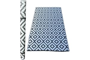 FAHD TRADERS Reversible Outdoor Garden Rug | Waterproof, UV-Resistant Plastic Straw Mat | Lightweight, Foldable Area Rug for Patio, Camping, Beach, Picnic, RV, Deck (Black, 120x180)