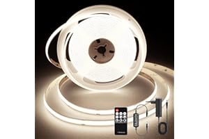 TTWAY Striscia LED COB 2 Metri, 4000K con Alimentatore e Telecomando, DC24V, 480LEDs/M, CRI 90+, larghezza 8mm, Bianca Naturale per la Decorazione della Camera da Letto