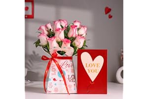 FlowerAura Fresh Live Flower Bouquet of 12 Pink Roses With Love Card For Birthday Gift, Anniversary Gift, Wedding Gift, Congratulations Gift & Gift For Special Occasions (Same Day Delivery)