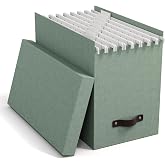 BIGSO JOHAN Filing Box with Lid, Elegant File Box, Includes 8 Hanging Folders, Hanging Box made of Fiberboard and Paper with