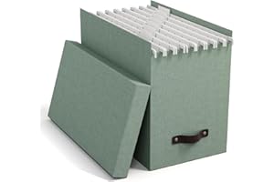 Bigso Box of Sweden JOHAN Pudełko z pokrywką – stylowe pudełko archiwalne z 8 zawieszanymi skoroszytami – pudełko na teczki wiszące z płyty pilśniowej i papieru o stylowym wyglądzie lnu, miętowa