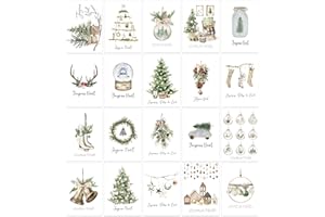 SILARLAIT Carte de Vœux Noël Aquarelle en Français, 20 Pièces Cartes de Noël avec 20 Enveloppes, 20 Motifs Variés, A6 Pliée 14.8x 10.5 cm, Kit de Carte pour Proches Famille Amis Collègues