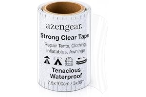 aZengear Tenacious Tape för tältreparation | Vattentät, klar, självhäftande TPU-lappsats | Fixa hål, slits i markiser, soffor, väskor, skor, dunjackor, uppblåsbara luftbäddar, (7,5x100 cm rulle)