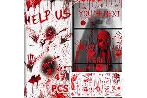 TSUPERU Halloween Decorations Window Stickers Large Front Door Decorations Indoor, Halloween Window Decorations Scary Blood Handprints Footprints Outdoor Wall Decor, Halloween Party Decoration Accessories