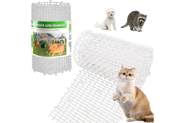 KOKMEYA Tapis répulsif pour animaux de compagnie, blanc, 1,98 m avec 8 piquets de sol et 8 attaches, tapis répulsif pour chats avec pointes douces pour jardin/cour arrière, tapis dissuasif pour chiens
