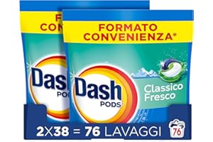 Dash Pods Detersivo Lavatrice In Capsule, 76 Lavaggi (2x38), Classico Fresco, Rimuove Le Macchie, Efficace A Freddo Anche E In Cicli Brevi